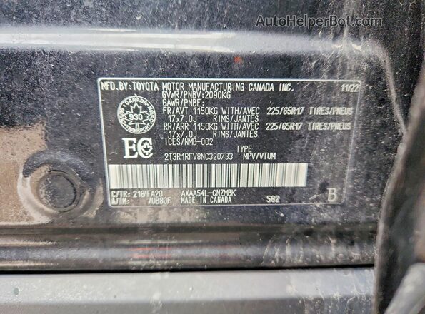 2T3R1RFV8NC320733 2022 TOYOTA RAV4 Black Vista de la etiqueta del VIN