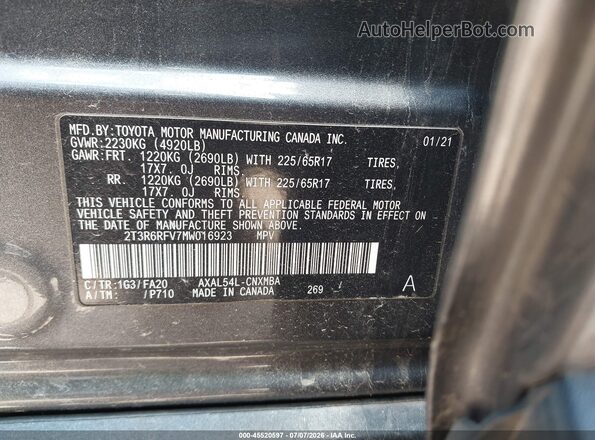2T3R6RFV7MW016923 2021 TOYOTA RAV4 Gray Вид підкапотного простору