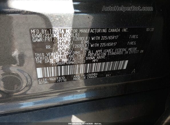 2T3R6RFV8MW004053 2021 TOYOTA RAV4 HYBRID Серый Вид подкапотного пространства