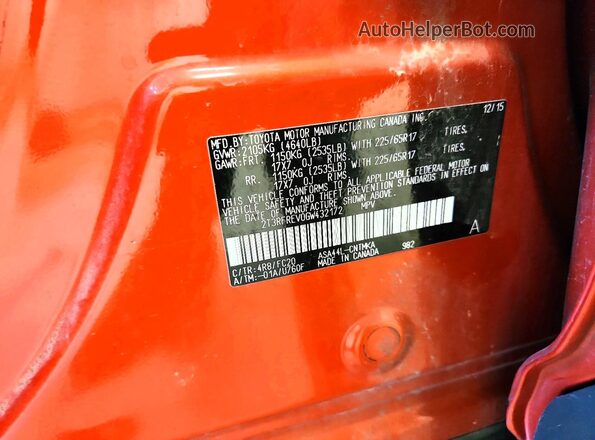 2T3RFREV0GW432172 2016 TOYOTA RAV4 Orange Vista de la etiqueta del VIN