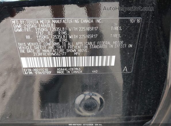 2T3RFREV0HW562177 2017 TOYOTA RAV4 Black Вид підкапотного простору