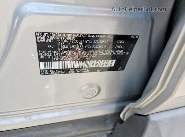 2T3RFREV0JW775183 2018 TOYOTA RAV4 Серебряный Вид наклейки с VIN-кодом