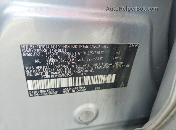 2T3RFREV1GW469523 2016 TOYOTA RAV4 Серебряный Вид наклейки с VIN-кодом