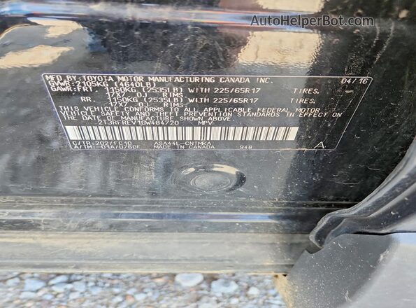 2T3RFREV1GW484720 2016 TOYOTA RAV4 Black VIN կոդի պիտակի տեսք