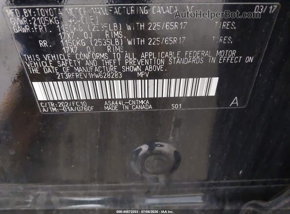 2T3RFREV1HW628283 2017 TOYOTA RAV4 Black Շարժիչի բաժամունքի տեսք