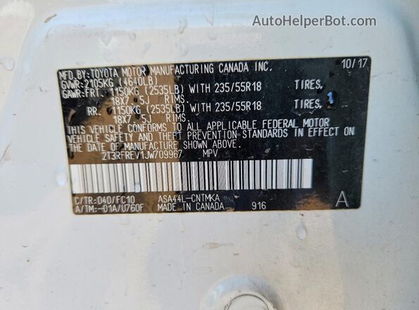 2T3RFREV1JW709967 2018 TOYOTA RAV4 White Вид підкапотного простору