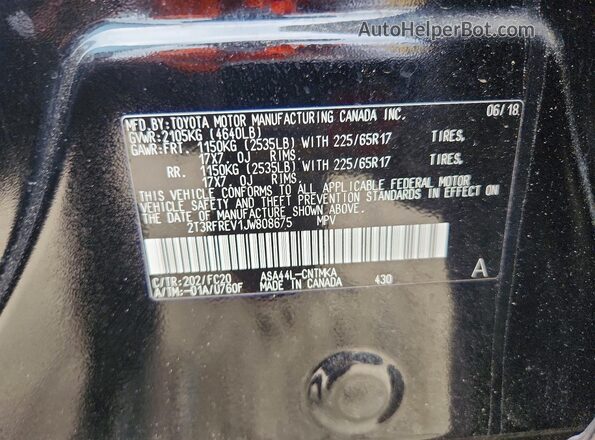 2T3RFREV1JW808675 2018 TOYOTA RAV4 Black Widok wnętrza 360 stopni
