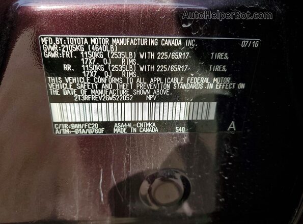 2T3RFREV2GW522052 2016 TOYOTA RAV4 Brown 360 interior view