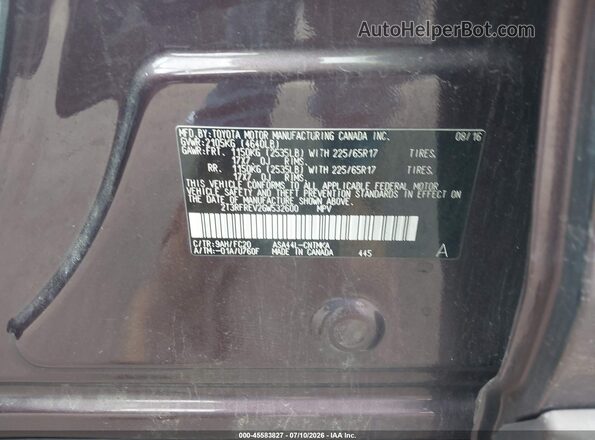 2T3RFREV2GW532600 2016 TOYOTA RAV4 Maroon Շարժիչի բաժամունքի տեսք