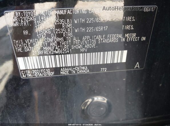 2T3RFREV2HW662541 2017 TOYOTA RAV4 Black ძრავის განყოფილების ხედი