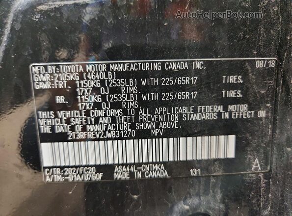 2T3RFREV2JW831270 2018 TOYOTA RAV4 Black Vista de la etiqueta del VIN