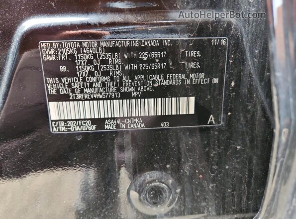 2T3RFREV4HW577913 2017 TOYOTA RAV4 Black Vista de la etiqueta del VIN