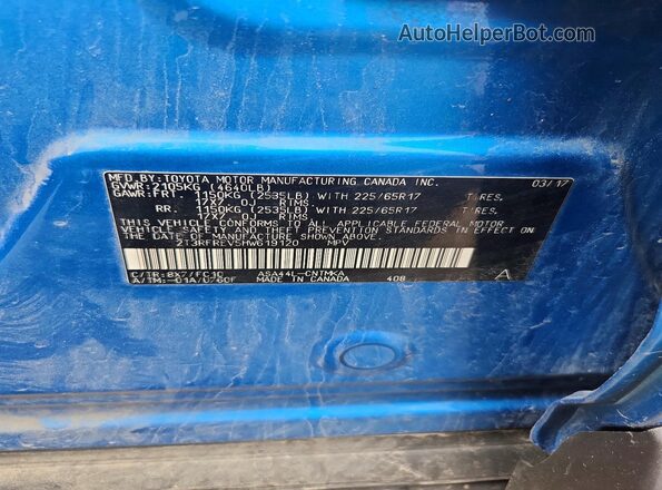 2T3RFREV5HW619120 2017 TOYOTA RAV4 Blue Widok naklejki z numerem VIN