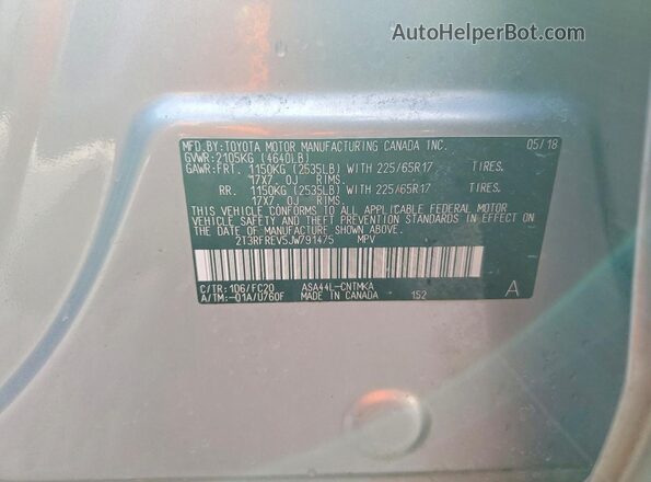 2T3RFREV5JW791475 2018 TOYOTA RAV4 Silver VIN კოდის სტიკერის ხედი