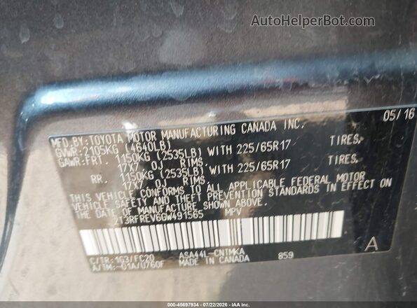 2T3RFREV6GW491565 2016 TOYOTA RAV4 Gray Widok komory silnika