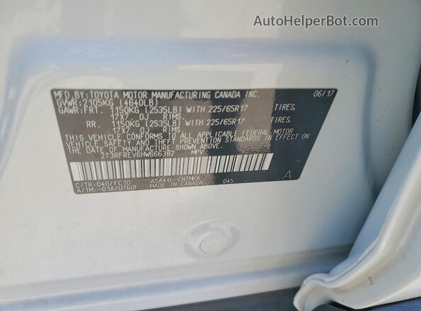 2T3RFREV6HW666382 2017 TOYOTA RAV4 Белый Панорамный вид салона 360°