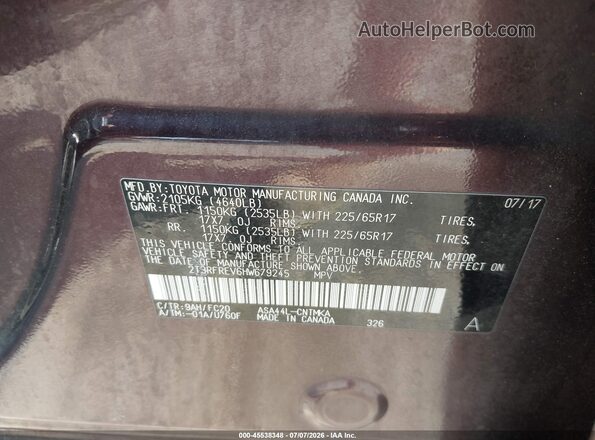 2T3RFREV6HW679245 2017 TOYOTA RAV4 Maroon ძრავის განყოფილების ხედი