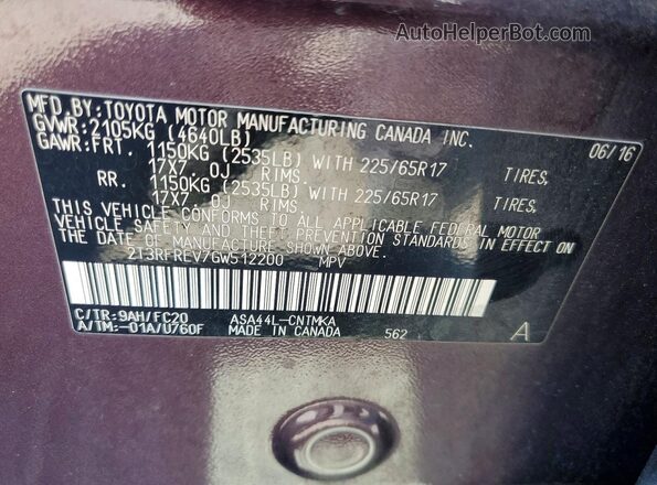 2T3RFREV7GW512200 2016 TOYOTA RAV4 Purple Панорамний вид салону 360°