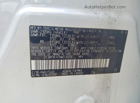 2T3RFREV7HW554688 2017 TOYOTA RAV4 White Вид підкапотного простору