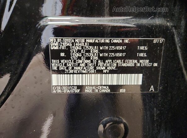 2T3RFREV7HW675981 2017 TOYOTA RAV4 Black Widok naklejki z numerem VIN