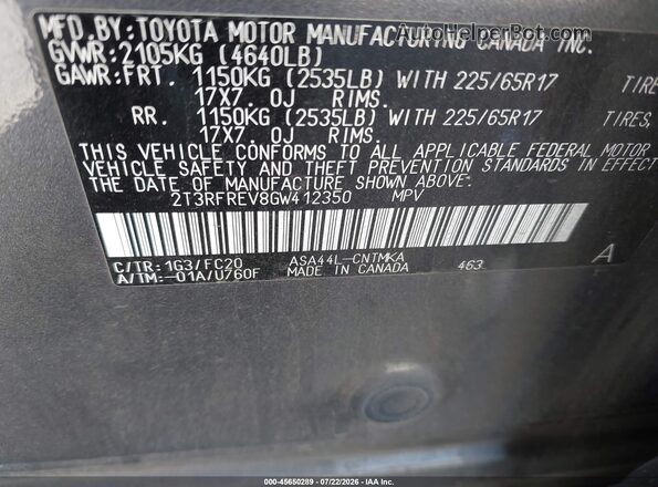 2T3RFREV8GW412350 2016 TOYOTA RAV4 Gray Vista del compartimento del motor