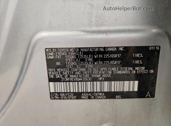 2T3RFREV8GW435630 2016 TOYOTA RAV4 Silver 360 interior view