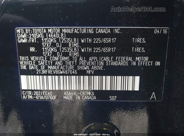 2T3RFREV8GW487646 2016 TOYOTA RAV4 Black Vista del compartimento del motor