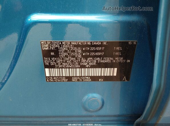 2T3RFREV8HW552884 2017 TOYOTA RAV4 Blue Engine compartment view
