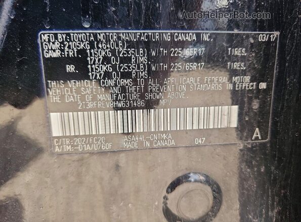 2T3RFREV8HW631486 2017 TOYOTA RAV4 Black Vista del compartimento del motor