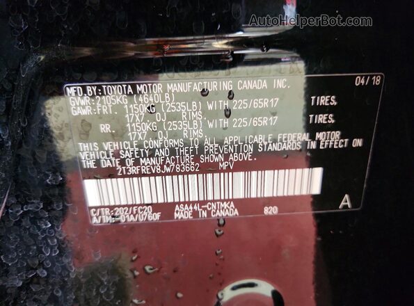 2T3RFREV8JW783662 2018 TOYOTA RAV4 Black Շարժիչի բաժամունքի տեսք