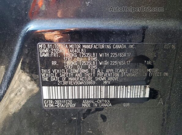 2T3RFREV9GW459869 2016 TOYOTA RAV4 Black Widok naklejki z numerem VIN