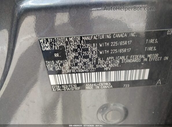 2T3RFREV9GW467227 2016 TOYOTA RAV4 Gray Vista del compartimento del motor