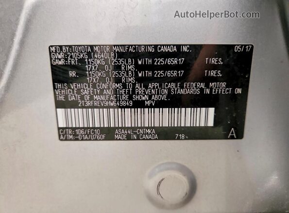 2T3RFREV9HW649849 2017 TOYOTA RAV4 Silver Widok wnętrza 360 stopni