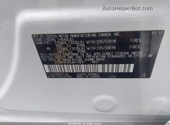 2T3RFREV9JW711837 2018 TOYOTA RAV4 White Շարժիչի բաժամունքի տեսք