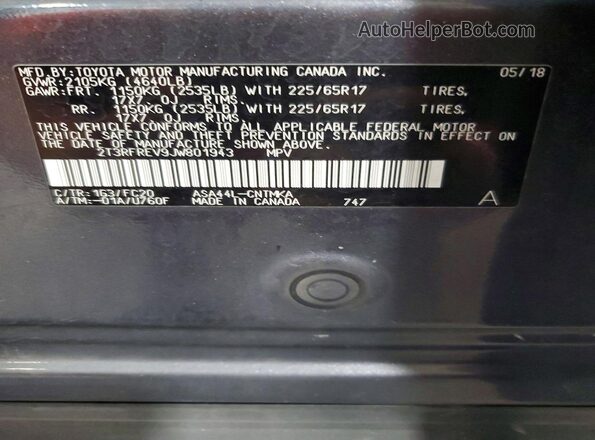 2T3RFREV9JW801943 2018 TOYOTA RAV4 Charcoal ძრავის განყოფილების ხედი