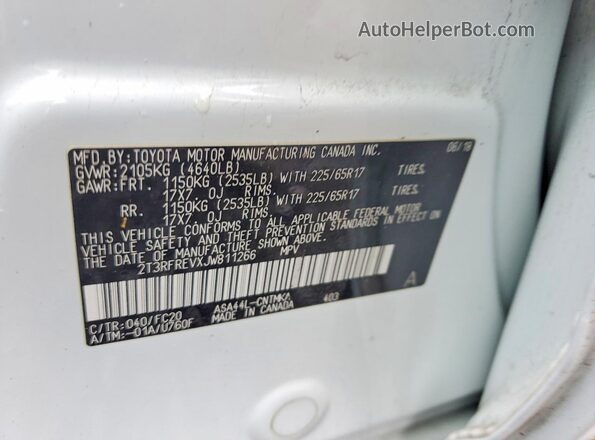 2T3RFREVXJW811266 2018 TOYOTA RAV4 White VIN sticker view