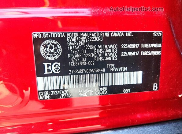 2T3RWRFV0SW258448 2025 TOYOTA RAV4 Red Vista de la etiqueta del VIN