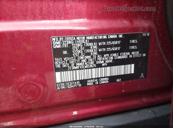 2T3RWRFV2LW059676 2020 TOYOTA RAV4 HYBRID Red ძრავის განყოფილების ხედი