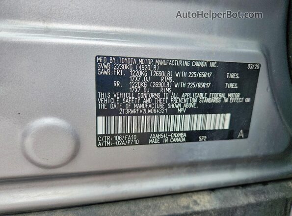 2T3RWRFV2LW084321 2020 TOYOTA RAV4 Silver Widok komory silnika