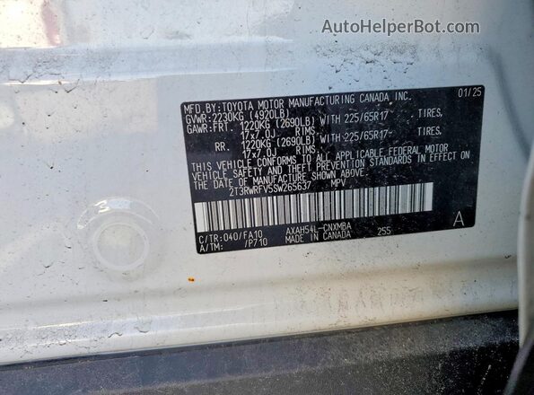 2T3RWRFV5SW265637 2025 TOYOTA RAV4 Белый Вид наклейки с VIN-кодом