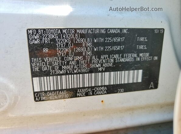 2T3RWRFV7LW049807 2020 TOYOTA RAV4 White Vista del compartimento del motor