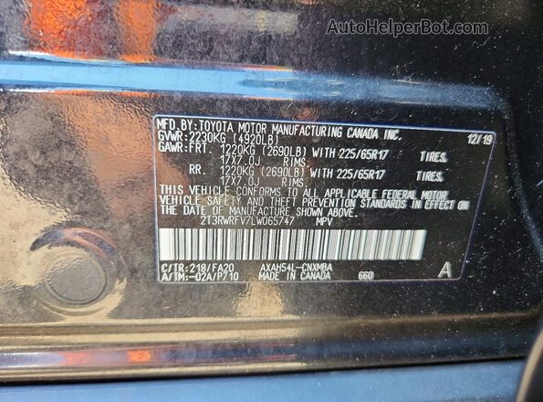 2T3RWRFV7LW065747 2020 TOYOTA RAV4 Black Вид наклейки з VIN-кодом