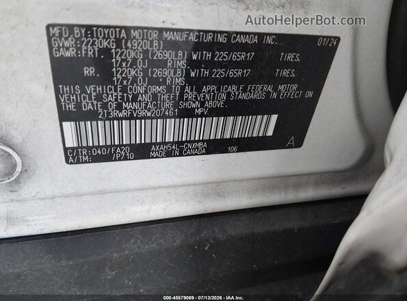 2T3RWRFV9RW207461 2024 TOYOTA RAV4 HYBRID White Շարժիչի բաժամունքի տեսք