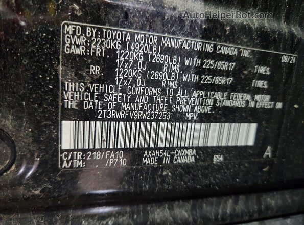 2T3RWRFV9RW237253 2024 TOYOTA RAV4 Black VIN sticker view