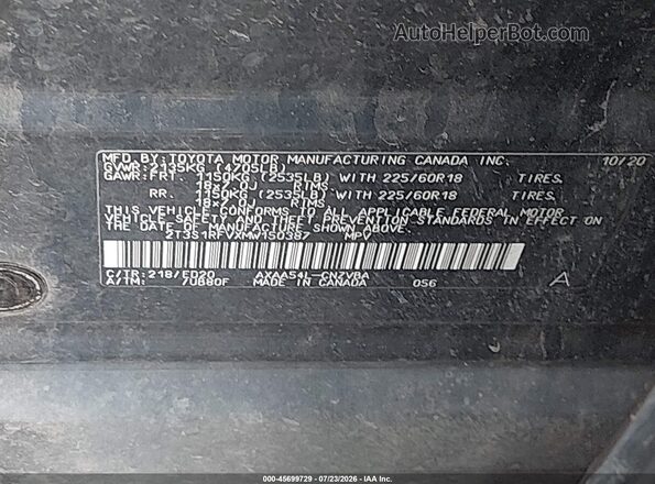 2T3S1RFVXMW150387 2021 TOYOTA RAV4 Black Widok komory silnika