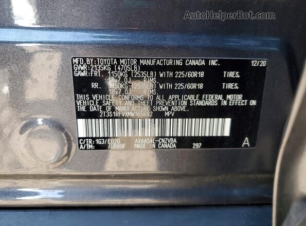 2T3S1RFVXMW165682 2021 TOYOTA RAV4 Gray VIN sticker view