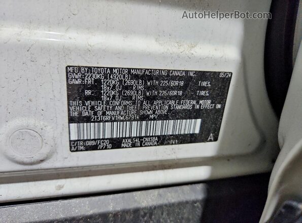 2T3T6RFV1RW067914 2024 TOYOTA RAV4 White Vista de la etiqueta del VIN