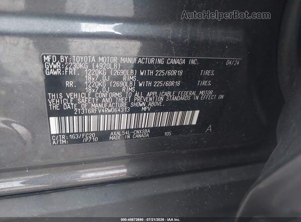 2T3T6RFV4RW064313 2024 TOYOTA RAV4 HYBRID Gray Vista del compartimento del motor