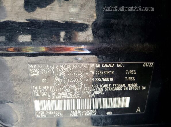 2T3T6RFV9NW030670 2022 TOYOTA RAV4 Black Вид наклейки з VIN-кодом