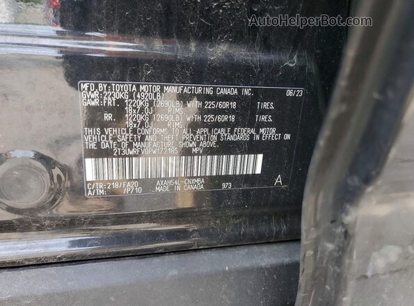 2T3UWRFV0PW172185 2023 TOYOTA RAV4 Черный Вид наклейки с VIN-кодом